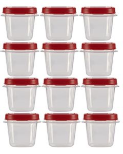 Rubbermaid - Contenedores de almacenamiento de alimentos, tapas fáciles de encontrar, 0.5 tazas, transparentes con tapas rojas, paquete de 12 (12 tazas)