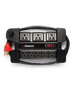 D'Addario Accessories - Base de alimentación de grado turístico - Protector de base - Tira de alimentación de escenario con cable de 6 pies - 5 estándar y 3 transformadores - Salida de amplificador de