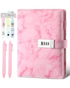 RAINBOWSTREET Diario de Mármol con Cerradura - Diario A5 Recargable para Mujer, 192 Páginas, Bolígrafo y Marcapáginas Gratuitos, Adecuado para Diario, Trabajo, Estudio, Rosa