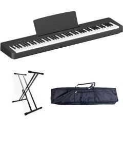 Yamaha P-145 - Piano digital negro - Piano digital ligero y portátil con 88 Con base y funda de regalo