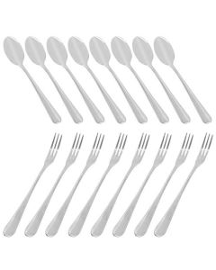 Juego de 16 cucharadas de espresso demitasse (4 pulgadas) y tenedores de acero inoxidable (4,8 pulgadas), mini cucharas de café DaKuan y tenedores para tartas para postres, té y aperitivos