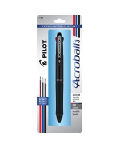 PILOT Acroball 3 - Bolígrafo de tinta avanzada multifunción de alta calidad, punta fina, tintas negra/azul/rojas, barril negro, bolígrafo único (13992)