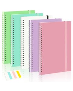 EOOUT - Paquete de 5 cuadernos de papel rayado de 5.7 x 8.4 pulgadas, cuaderno en espiral con rayas universitarias para la escuela, oficina, escritura de artistas (rosa, azul, verde, morado, blanco),