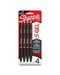 Sharpie S-Gel, bolígrafos de gel, punta ultrafina (0,38 mm), negro, 4 unidades