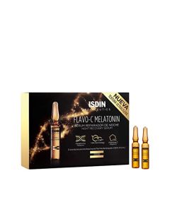 ISDIN Isdinceutics flavo-c melatonin, serum facial reparador de noche con vitamina c, estimula las defensas antioxidantes de la piel, 10 ampolletas