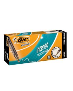 BIC, Bolígrafo de Punto Grueso, Pluma Clásica, Cristal Intenso, Tinta Color Negro, 12 piezas