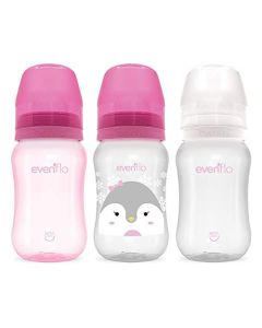 Evenflo, Biberón Forest Anticólicos Cuello Ancho, Niña, Color Rosa, Flujo Medio, 9oz/270ml, 3 piezas, MEX., 3 unidades, 1