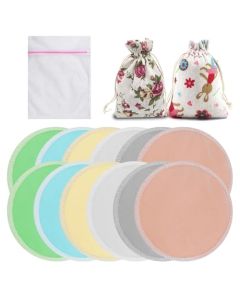 12 Almohadillas de lactancia contorneadas, reutilizables, lavables, de bambú | Paquete de 12 almohadillas de lactancia orgánica de bambú con 3 bolsas de BONIFICACIÓN