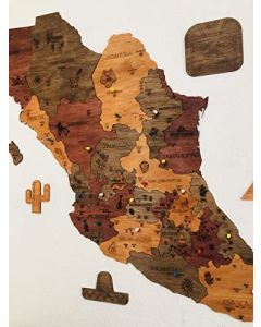 Mapa de Madera de México- Pueblos Mágicos- Decoración para tu hogar –Visita y Marca los 177 pueblos mágicos, Estados, Capitales - Medidas: 147 cm de Ancho y 107 cm Alto - Color Retro – Mapa de Mexico