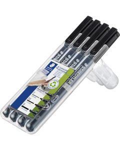 STAEDTLER 31-9WP4GS Lumocolor Paquete de 4 rotuladores permanentes con puntas surtidas, color negro
