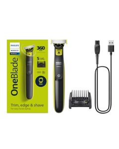 Philips Norelco OneBlade 360 Face Hybrid Recortadora y afeitadora, embalaje sin frustraciones, QP2724/90