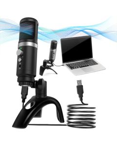 folteitei Micrófono Condensador USB, Micrófono para PC con Soporte, Micrófono Podcast Cardioide para Videoconferencias, Juego, Grabación de Voz, Vlog Video, Compatible con PC, IOS, Android (Negro)