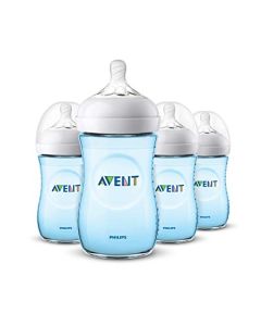 Philips Avent Biberón Natural│con válvula anticólicos│Azul│9 oz/260 ml│1 m+│Flujo 2 Lento│4 pzs│SCF013/49