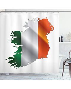 Ambesonne - Cortina de ducha con diseño de mapa de Irlanda, colores modernos de la bandera nacional en mapeo del orgullo irlandés, juego de decoración de baño de tela con ganchos, 213 cm de largo extra, blanco y multicolor