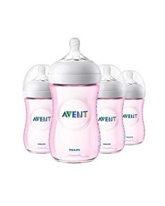 Philips Avent Biberón Natural│con válvula anticólicos│Rosa│9 oz/260 ml│1 m+│Flujo 2 Lento│4 pzs│SCF013/48