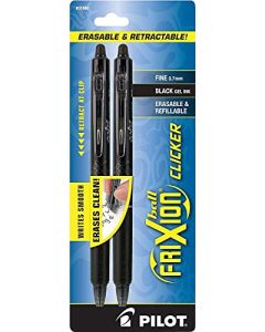 Pilot Frixion Clicker, Bolígrafo Retráctil, Tinta Borrable Negra, Usa Repuesto, Blíster 2 Piezas (31460)