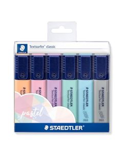 STAEDTLER - Set de 6 Resaltadores Pastel Textsurfer Classic, Colores Surtidos, Tinta a Base de Agua, 1-5mm, 364 CWP6PA