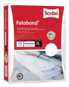 Scribe Fotobond Papel Bond Blanco Carta Paquete de 500 Hojas 75g Blancura 95%. Máxima opacidad, permite impresiones a doble cara.