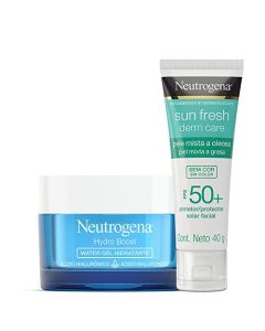 NEUTROGENA Hidratante Facial Hydro Boost Water gel 50 g + Sun fresh Protector Solar Facial sin color Dermcare Niacinamida FPS50 +, 40g