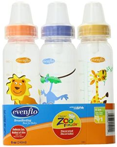 Evenflo Zoo Friends 3 Count Standard Nipple Bottle, Rosado, 236.59ml (8oz)