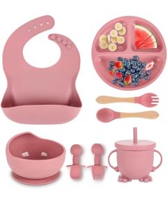 Set de Alimentación para Bebés, Plato de Succión Dividido | Tazón de Succión | Vaso para Sorber | Babero Ajustable | Tenedor y Cuchara de Destete, Vajilla para Bebés Suave y Fácil de Limpiar sin BPA
