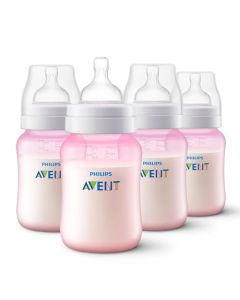 Philips Avent Biberón Anti-colic│con válvula anticólicos│Rosa│9 oz/260 ml│1 m+│4 pzs│SCY121/19