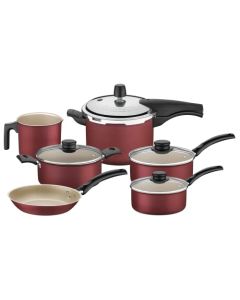 Tramontina Batería de Cocina Turim, Juego de Cocina de Acero Inoxidable, Revestimiento Antiadherente, Incluye 10 Piezas, Color Rojo, Estándar, 20297706