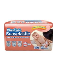 KleenBebé Suavelastic Pañal Desechable para Bebé, Tamaño Recién Nacido Unisex, Paquete con 40 Piezas, Ideal para Bebés de 2.5 a 5.5 kg