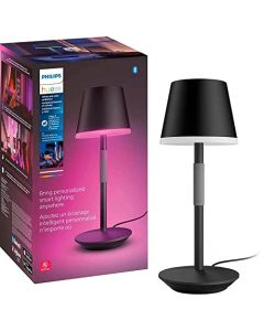 Philips Hue Go - Lámpara de mesa portátil inteligente, color negro, luz LED que cambia de color, color blanco y ambiental, 1 paquete, uso en interiores y exteriores, control con aplicación Hue o