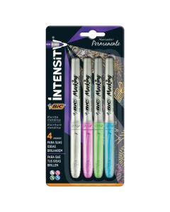 BIC Marcador Permanente Metallic Punto Fino Grip Ergonómico Marking Punta Resistente Surtido de Colores 4 Piezas