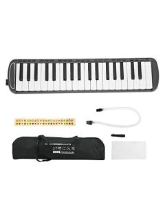 37 teclas estilo piano melódica de tubo largo melódica con pegatinas de teclas boquillas dobles tubos bolsa de transporte para niños principiantes adultos (Negro) instrumento de