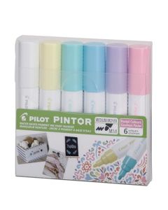 PILOT PINTOR estuche con 6 marcadores creativos, punto mediano, colores pastel.