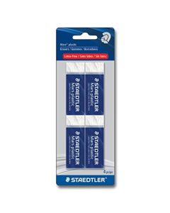 Staedtler Borrador de vinilo de primera calidad, plástico Mars, blanco, libre de ftalato y látex, resistente al tiempo, mínimo desmenuzable, empaque de 4 borradores, 526 50 BK4