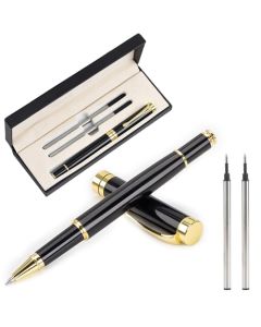 Bolígrafo Metal, Bolígrafos de Gel de Fibra de Carbono, Juego de Bolígrafos de Fibra de Carbono, Bolígrafos de Firma con 1 Bolígrafo de Punta Media, 2 Recambios Adicionales, Elegante Caja de (Negro)