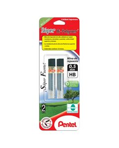 Pentel C505HBBP-2 Super Hi-Polymer, 0.5mm, Mina de Repuesto, HB, Tubo con 12 Minas