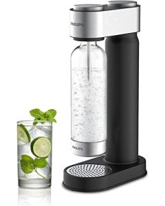 PHILIPS - Máquina para hacer agua con gas de acero inoxidable para el hogar, máquina carbonatadora con botella de carbonatación PET de 1 litro (negro/blanco)