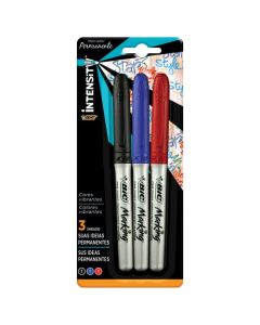 BIC, Marcador Permanente con Grip, Marca Diferentes Superficies, Punto Grueso, Marking, Surtido de Colores Clásicos, 3 piezas