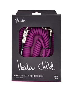 Fender Hendrix Voodoo - Cable de instrumento en espiral para niños, recto/ángulo, morado, 30 pies