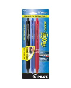 Pilot Frixion Clicker, Bolígrafo Retráctil, Tinta Borrable Colores Surtidos, Usa Repuesto, Blíster 3 Piezas (31467), Paquete de 3, Negro/Azul/Rojo