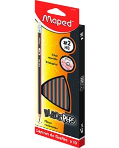 Maped Black'Peps Lápiz de Grafito, Triangular, Mina Resistente, Gris, caja con 10