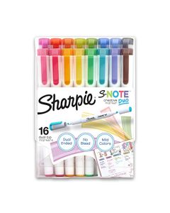 Sharpie S-Note Duo - Marcadores creativos de doble punta, marcatextos y marcador artístico, colores surtidos, puntas finas y de cincel, incluye caballete de pie, 16 piezas.