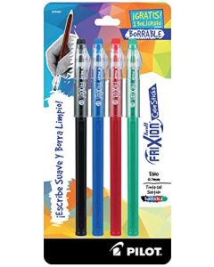 Pilot Bolígrafos borrables Frixion Color Sticks, colores surtidos, blister con 3 piezas más una de regalo (4 piezas), punto fino (0.7 mm.), 19151