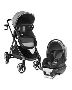 Evenflo Gold Shyft - carriola inteligente de viaje con asiento de coche SecureMax para bebé con cesta de almacenamiento profundo y SensorSafe, piedra lunar gris y negro