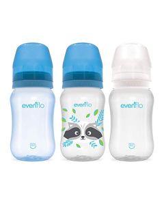 Evenflo, Biberón Forest Anticólicos Cuello Ancho, Niño, Color Azul, Flujo Medio, 9oz/270ml, 3 piezas, MEX.