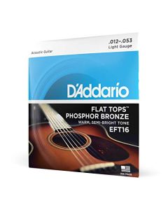 D'Addario Guitar Strings - Acoustic Guitar Strings - Flat Tops Phosphor Bronze - For 6 String Guitar - Warm, Semi-Bright Tone - EFT16 - Light, 12-53