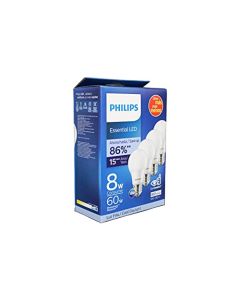 PHILIPS Foco Led Lampara Philips Ahorrador Paquete con 4 piezas consume 8W ilumina 60W A19 E27 Interior Exterior Casa Oficina Terraza Patio 800 lumenes Luz Fria Blanca