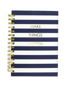 Graphique Diario en espiral duro | Diseño de rayas azul marino | Papel premium | Diario | Listas | Registra mes y fecha | Gran regalo | 160 páginas rayadas | 6.2 x 8.2 pulgadas