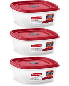 Rubbermaid Easy Find Lid Square 5-Cup Food Storage Container (Pack of 3), Red (Vented)