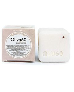 Shampoo en barra de Oliva. Oliva60, Cabello seco, Sin sulfatos, Con aceite de argán, macadamia, extracto de aloe, provitamina B5. 100 gr. (Manzanilla miel)