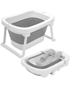 BAMBINETO Bañera para Bebé plegable con cojín antideslizante + banquito GRANDE